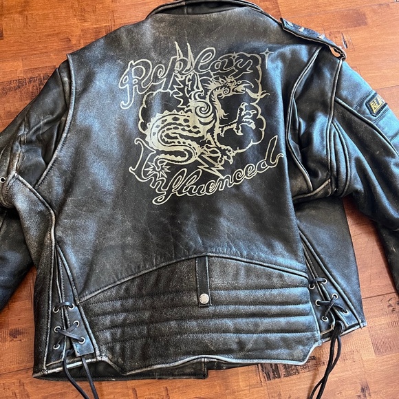 VINTAGE DISTRESSED LEATHER MOTORCYCLE RACING JACKET - Picture 6 of 9